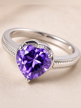 Blue Diamond Heart Solitaire Engagement Ring Platinum Bond | Size 6 & 7